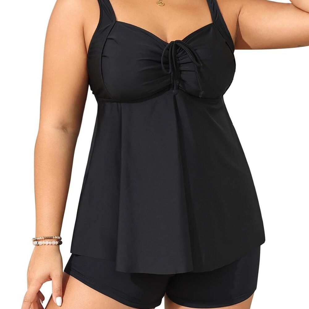 Black Bikini with Sweetheart Neckline and Ruched Detail